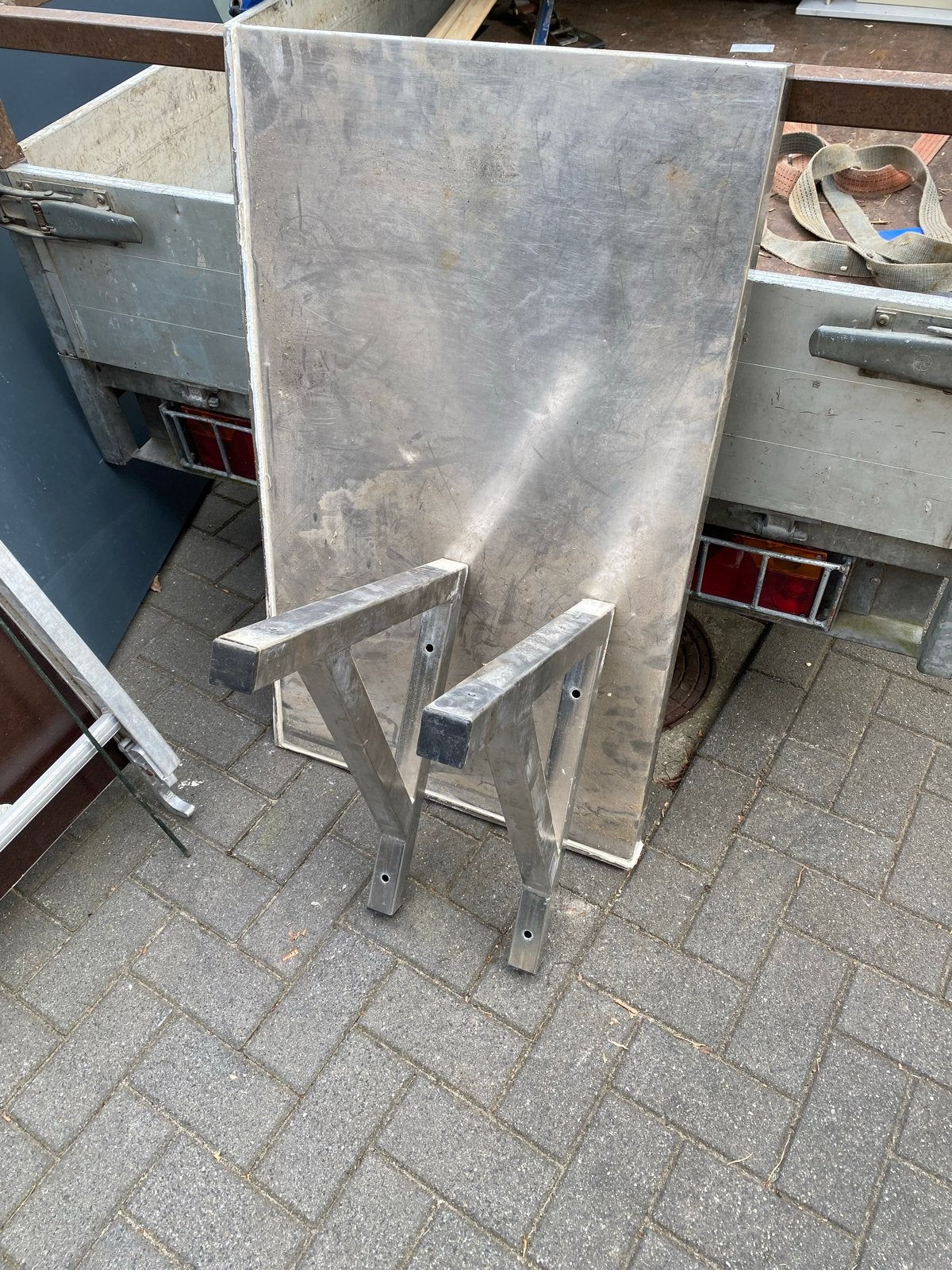 RVS werkblad / wandtafel met steunen, Ophalen, Gebruikt, 100 tot 150 cm, 50 tot 100 cm