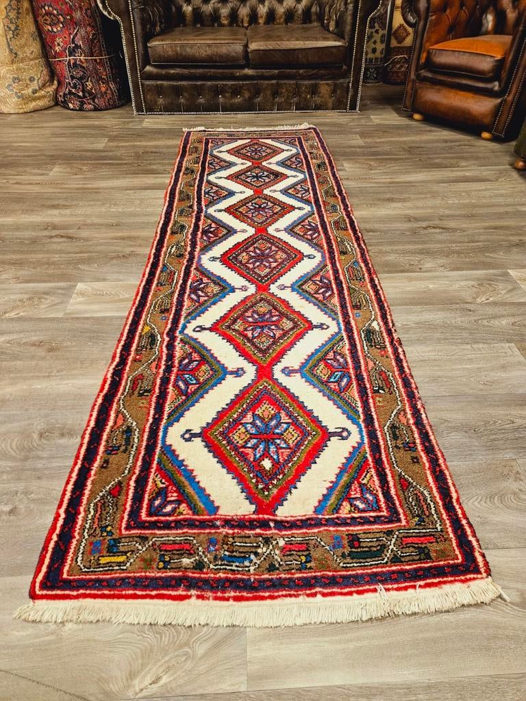 Perzisch Handgeknoopte Hamadan Loper. UITVERKOOP! WEG = WEG!, Perzisch, 200 cm of meer, Zo goed als nieuw, Crème