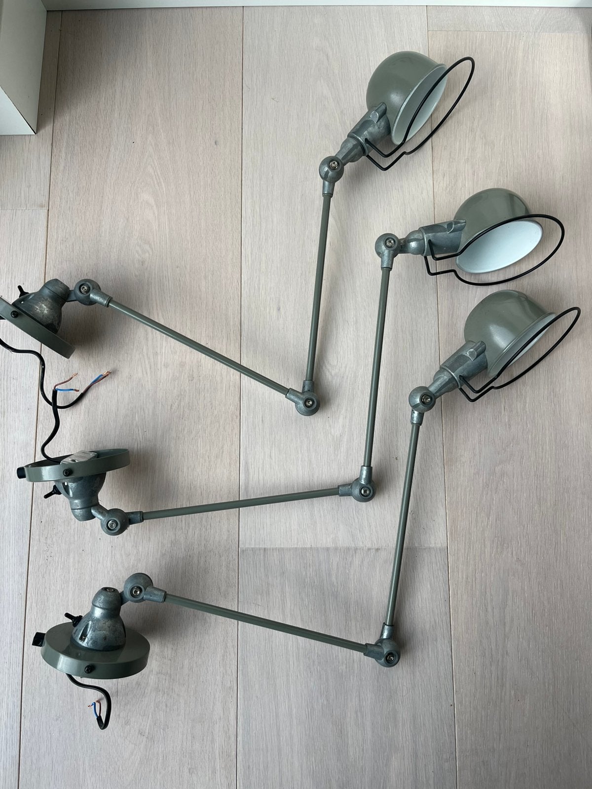 Wandlampen 3 Mexlite Davin arm grijs groen industrieel, Gebruikt, Geschikt voor wandmontage, Overige typen, E14 (klein)