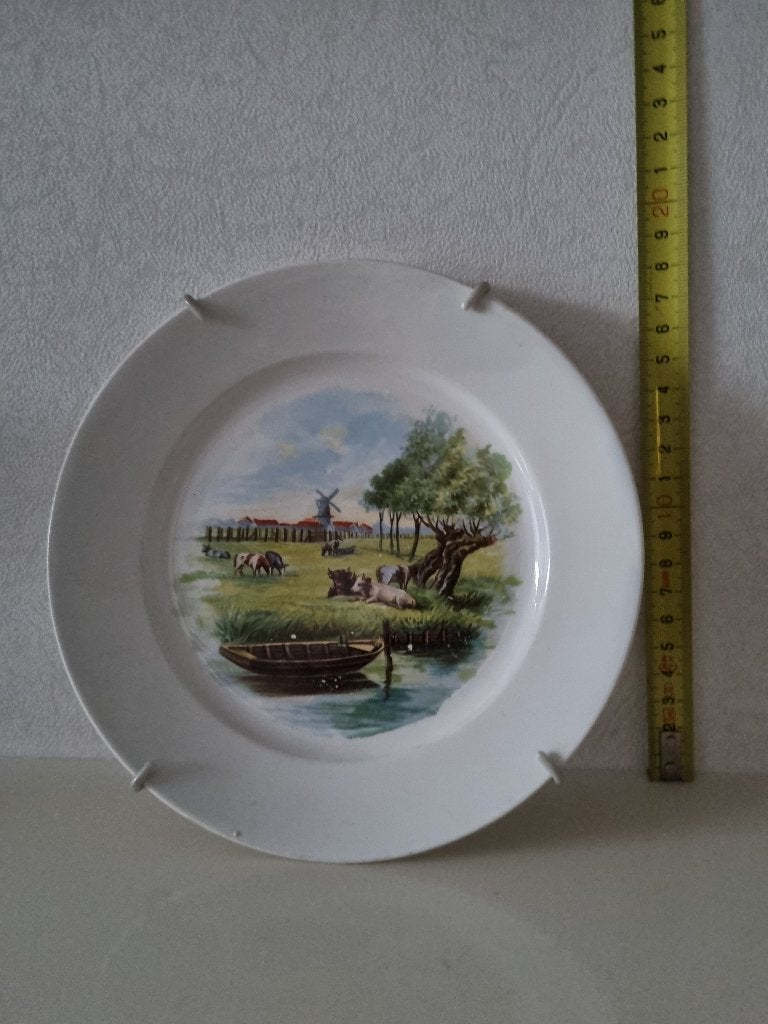 keramiek wandbord Hollands tafereel, Ophalen, 18 cm, Meerkleurig, Steen/keramiek