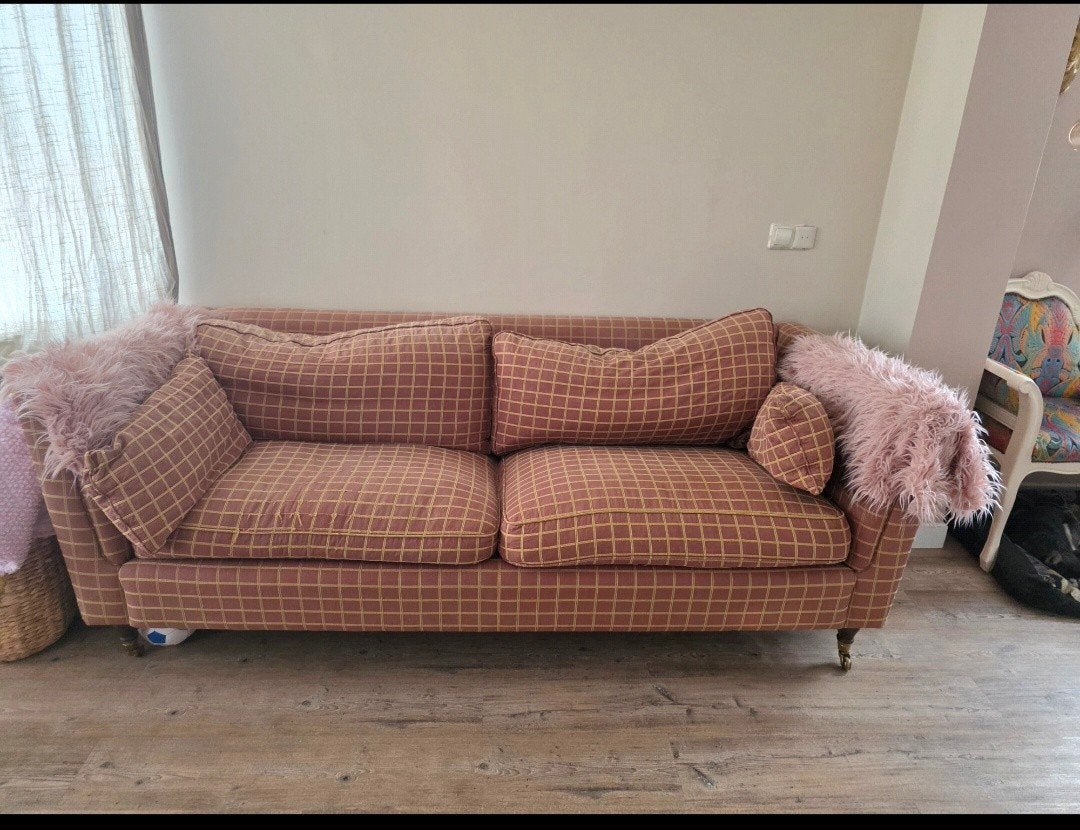 Comfortabele 3-zitsbank met ruitpatroon, Ophalen, Gebruikt, Driepersoons, 75 tot 100 cm