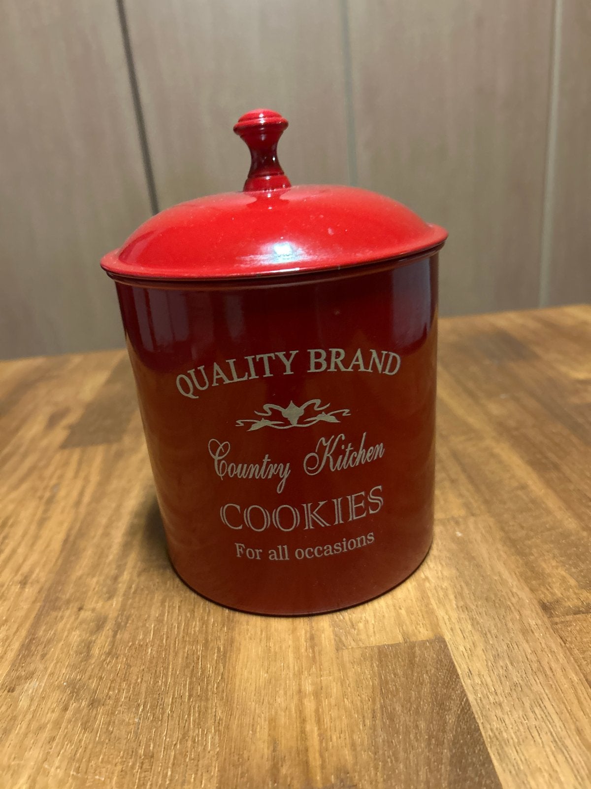 Decoratieve aluminium voorraadbus - rood, Ophalen of Verzenden, Zo goed als nieuw, Voorraadpot, Metaal
