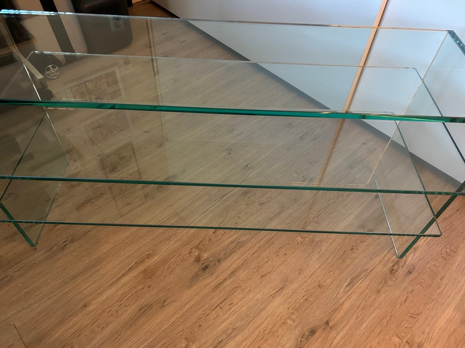 Glazen TV tafel of sitetable, Ophalen, Gebruikt, 100 tot 150 cm, Glas