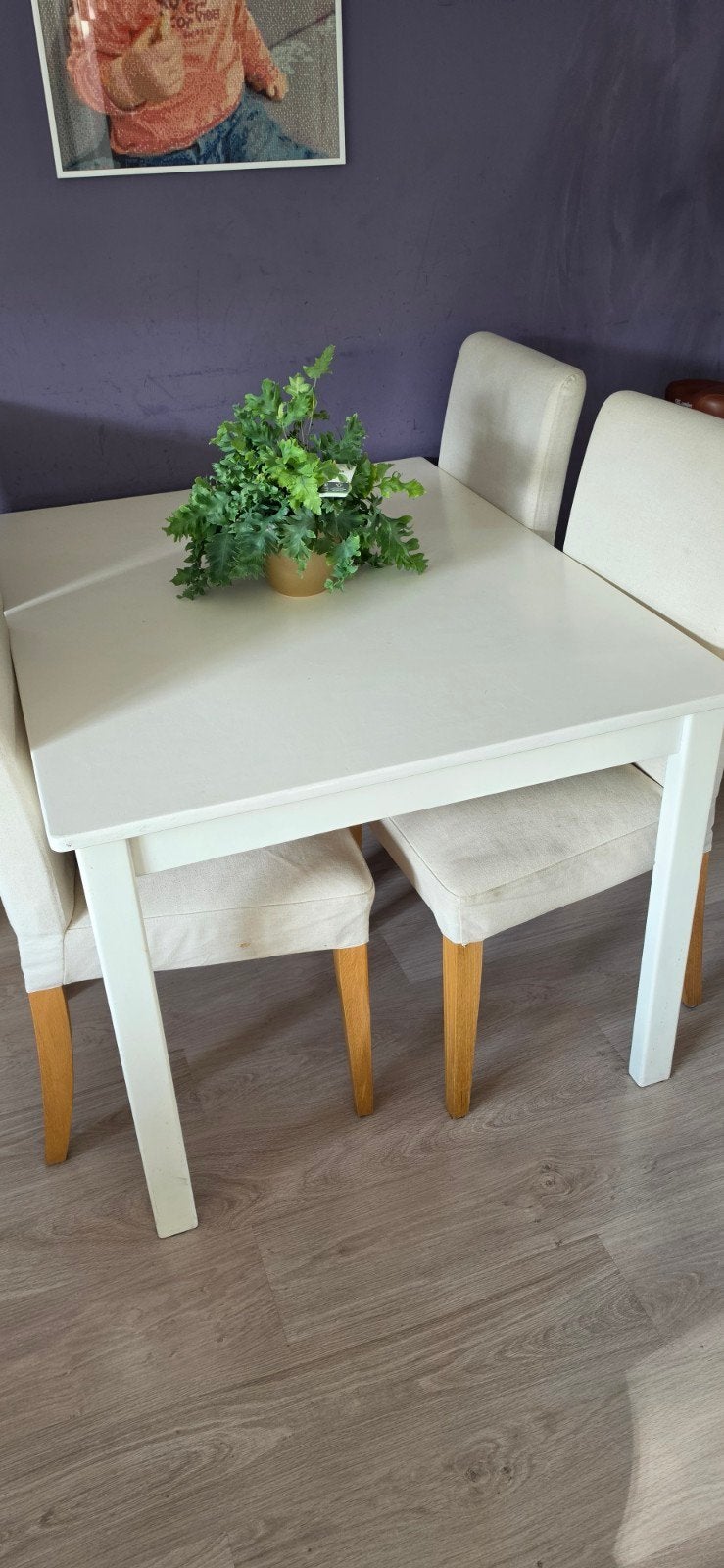Wit geschilderde eettafel, uitschuifbaar 115-235x90 cm, Ophalen, Gebruikt, 200 cm of meer, 50 tot 100 cm