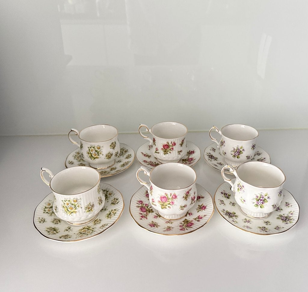 Set van 6 Vintage Queen's porseleinen kop en schotels, Verzamelen, Porselein, Kristal en Bestek, Ophalen of Verzenden, Nieuw, Porselein