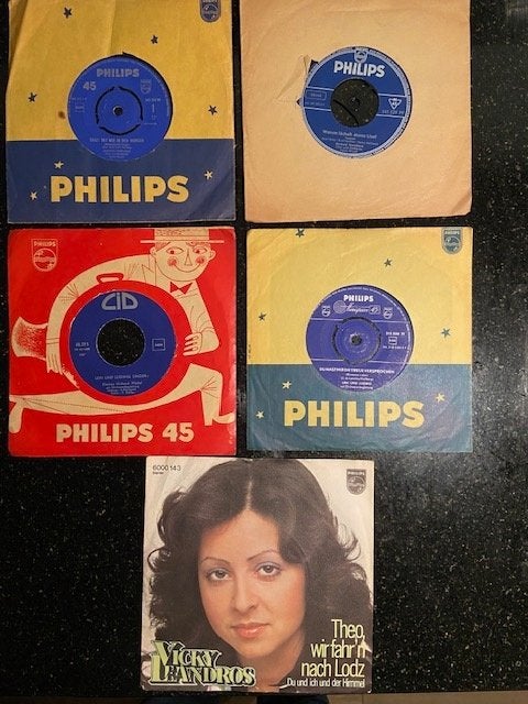 vintage 5 stuks duits talige single's jaren '70, 7 inch, Zo goed als nieuw, Beschermende buitenhoes, Overige typen