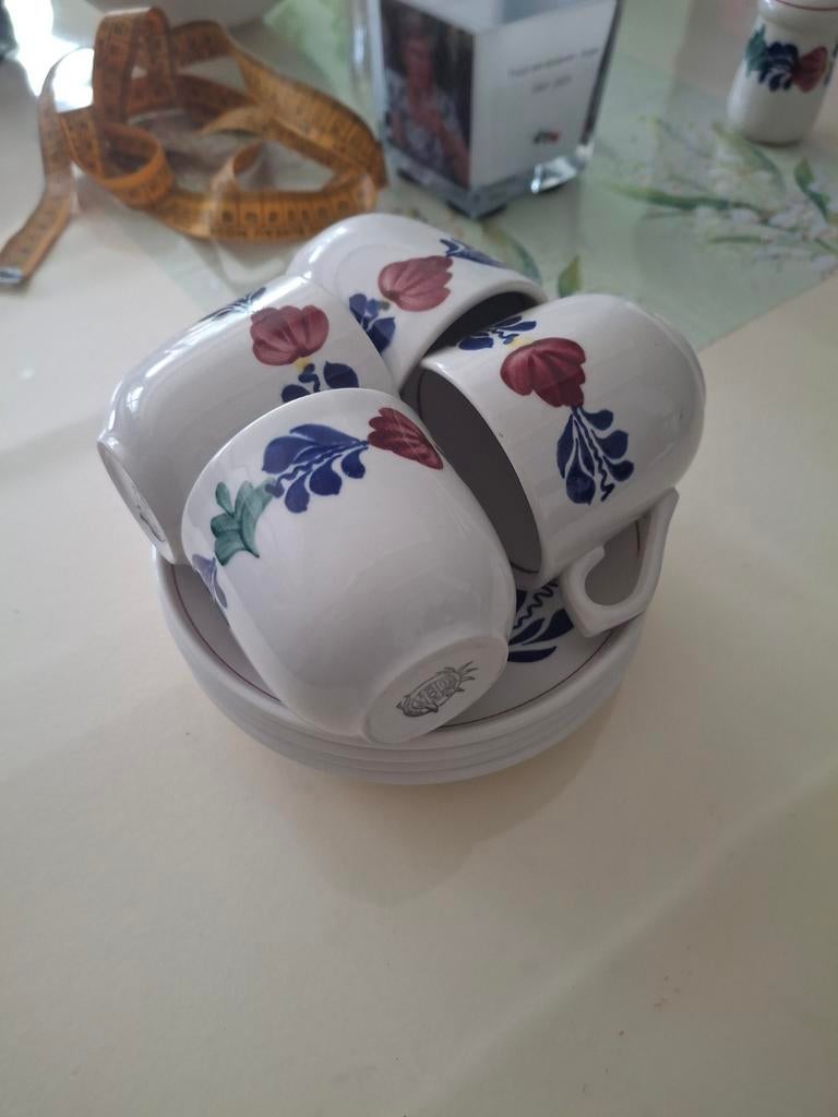 Boeren bont 4 kopjes met schotel, Antiek en Kunst, Ophalen of Verzenden