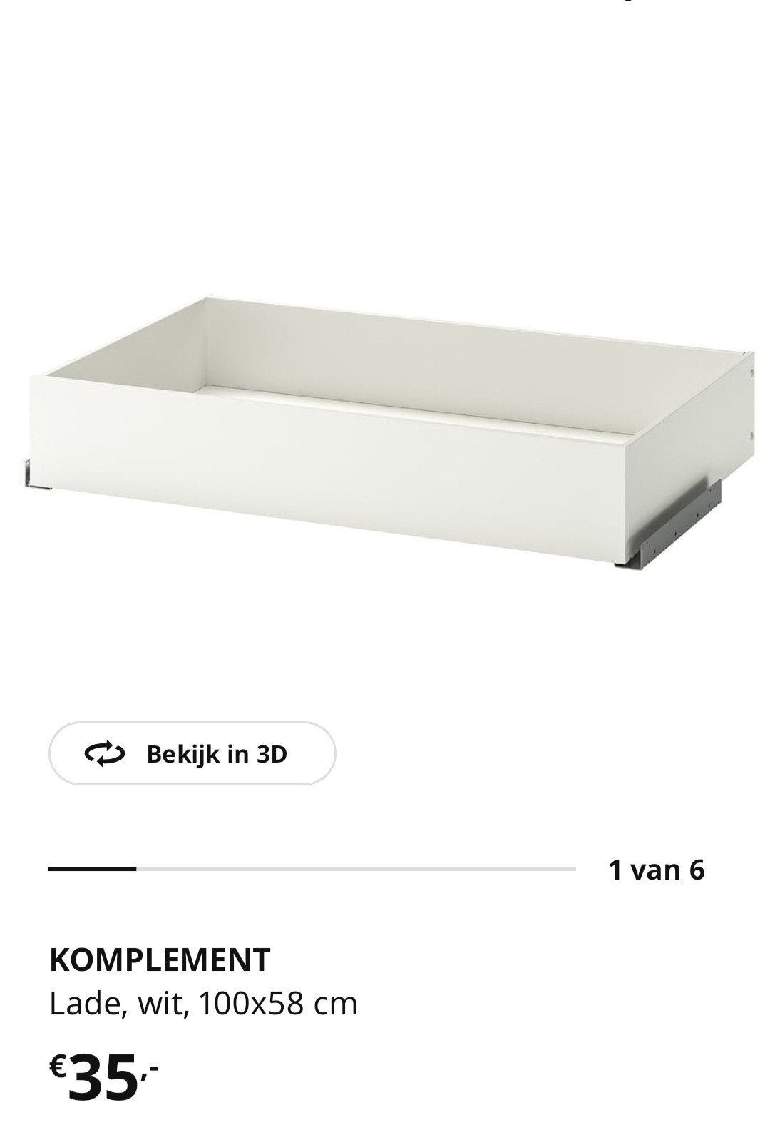 IKEA PAX KOMPLEMENT Lade wit 100x58 cm, Ophalen, Zo goed als nieuw