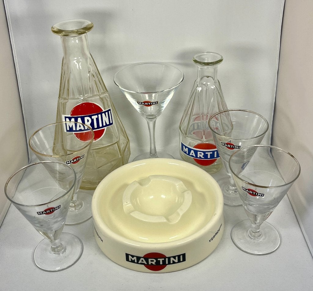 Vintage Martini Glazen en Karaffen Set - 7 Stuks, Verzamelen, Glas en Borrelglaasjes, Ophalen of Verzenden, Gebruikt, Overige typen