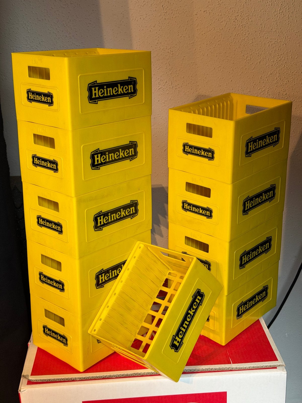 Set 10x Heineken CD-rekjes / mini bierkratjes – vintage geel, Huis en Inrichting, Ophalen, Kunststof, Gebruikt, 150 discs of meer