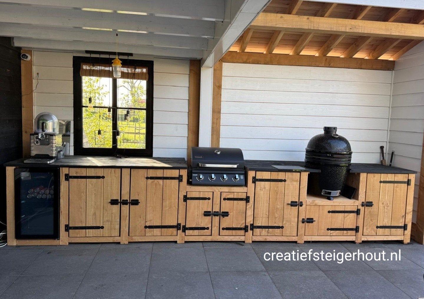 Douglas houten buitenkeuken voor kamado gasbbq en koelkast, Verzenden, Nieuw