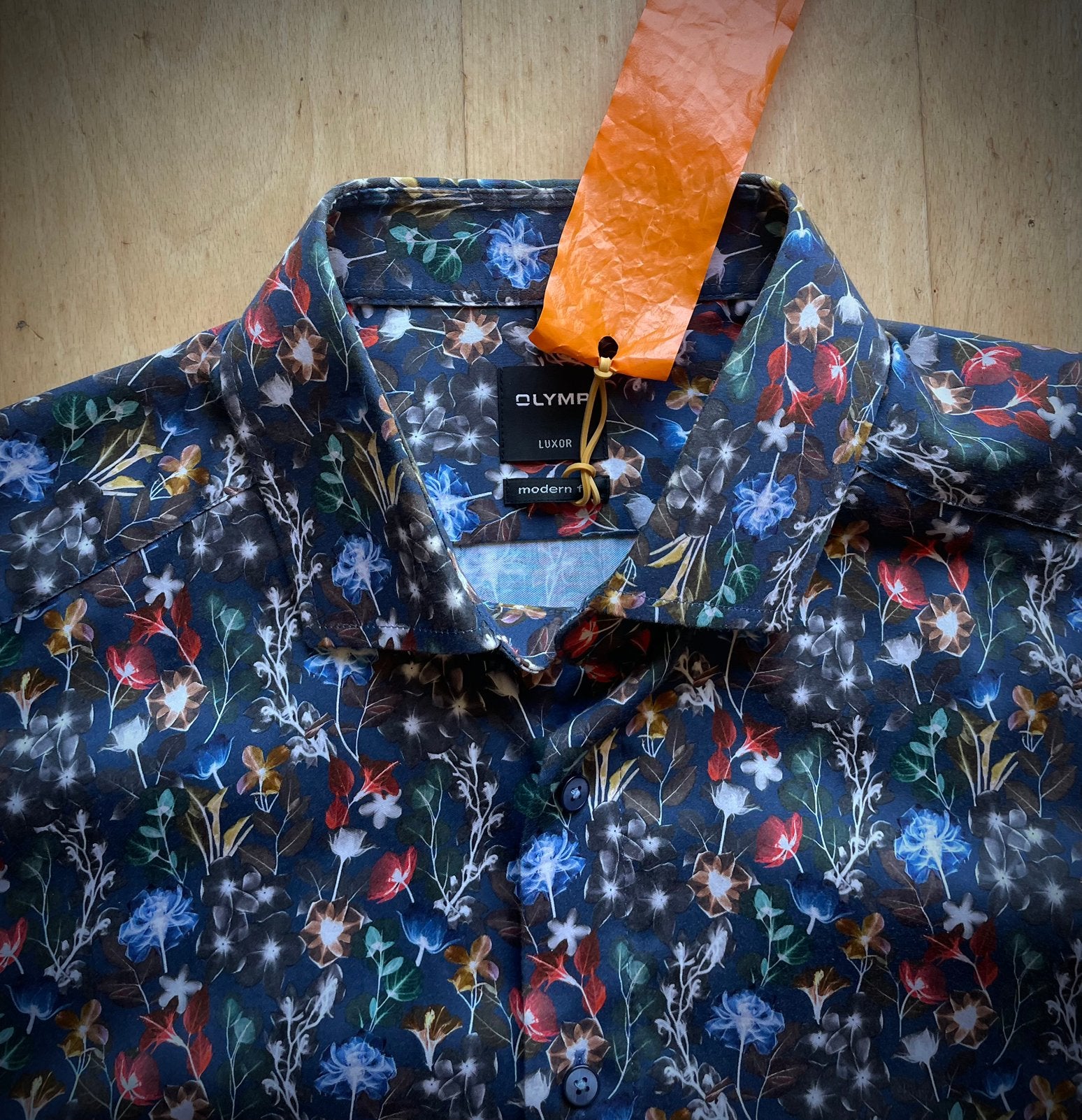 Olymp Luxor bloemen design overhemd shirt 43 / 17 inch, Ophalen of Verzenden, Zo goed als nieuw, Meerkleurig, Halswijdte 43/44 (XL)