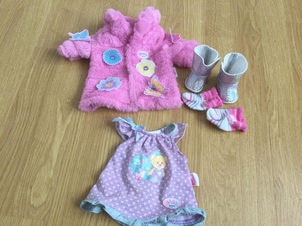 Leuke originele poppenkleertjes babyborn pop 43 cm jas laars, Ophalen of Verzenden, Zo goed als nieuw, Babypop