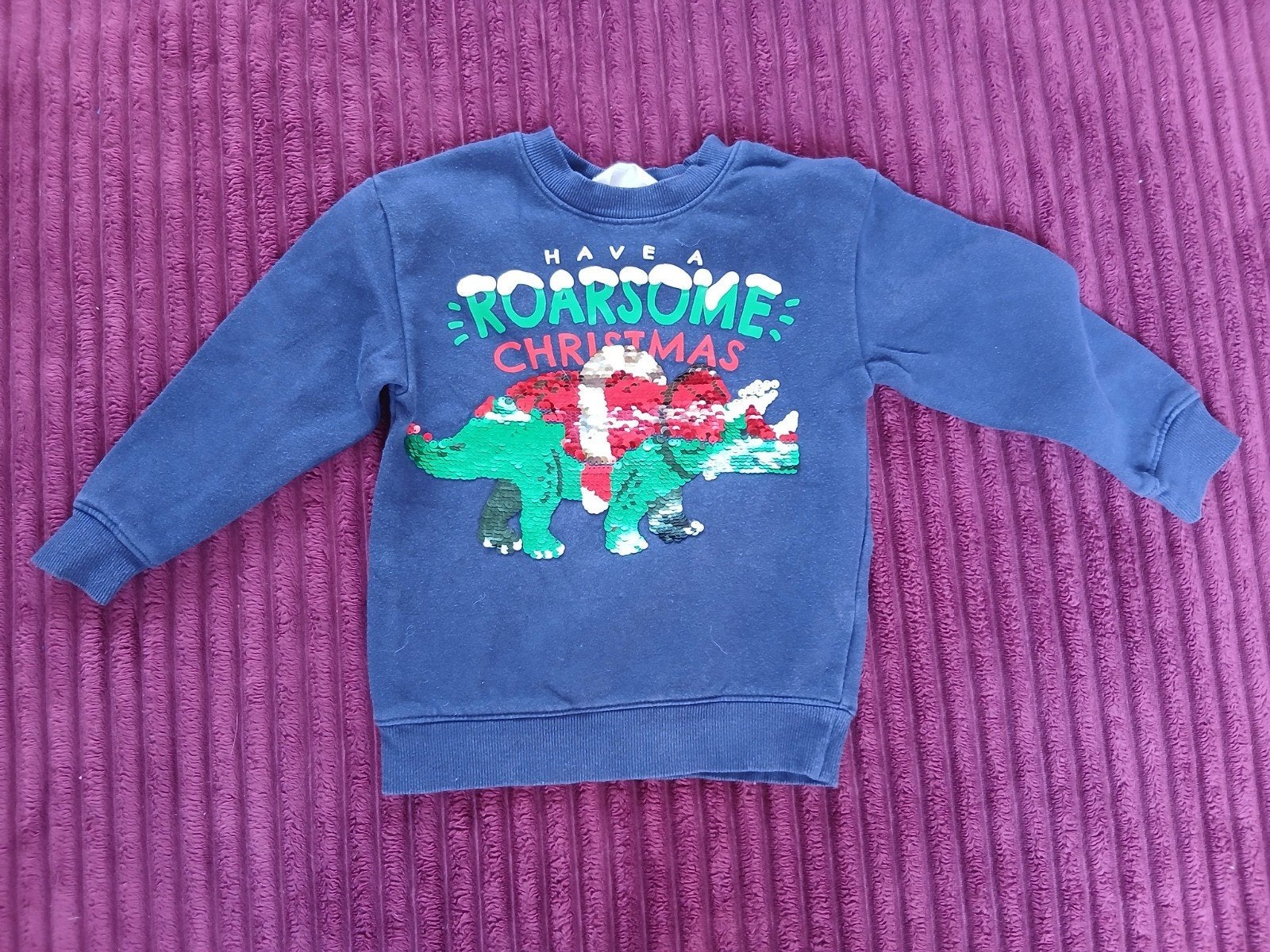 H&M Kersttrui met dinosaurus pailletten - Maat 104, Gebruikt, Trui of Vest, H&M, Ophalen of Verzenden
