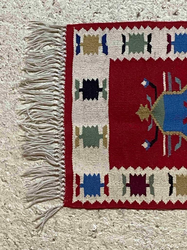 Kelim met symmetrische afbeeldingen 79/40 cm, Gebruikt, 50 tot 100 cm, Etten-Leur, Groen