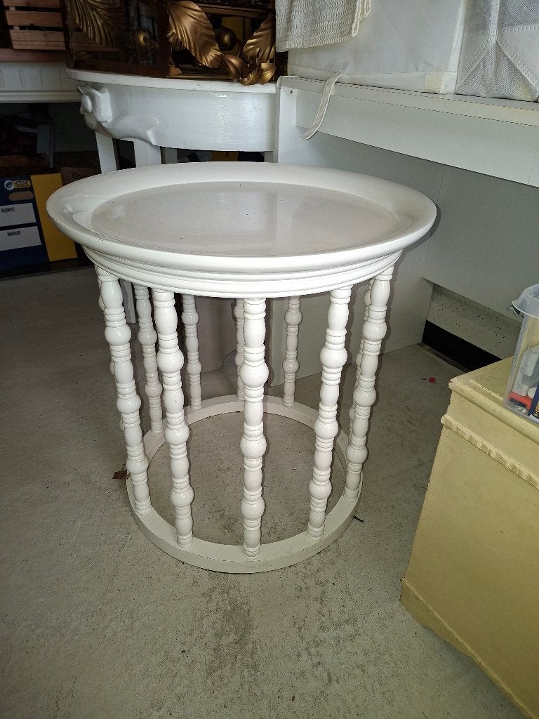 Witte ronde hooogglans bijzettafel, Kunststof, Gebruikt, Klassiek, Rond
