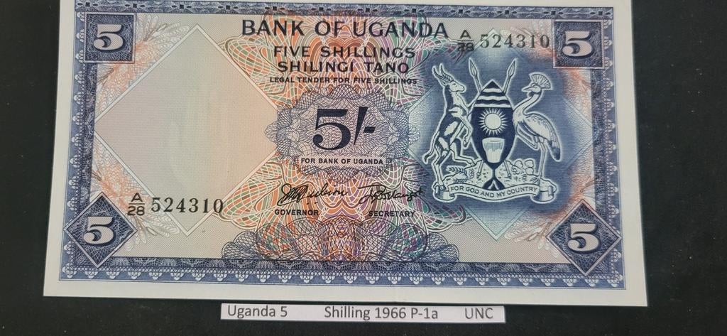 Uganda 5 Shilling 1966 P-1a UNC Bankbiljet, Postzegels en Munten, Bankbiljetten | Azië, Ophalen of Verzenden