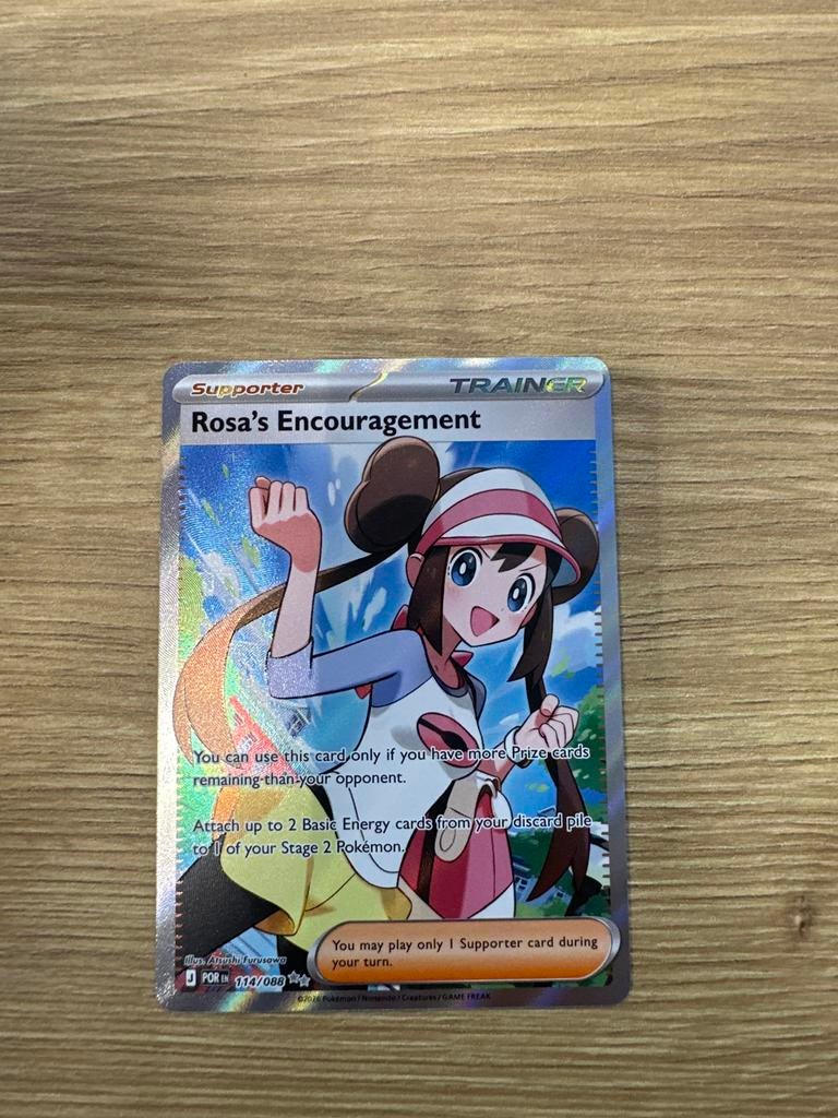 Pokémon TCG: Rosa's Encouragement Full Art Trainer Kaart, Ophalen of Verzenden, Zo goed als nieuw, Losse kaart, Foil