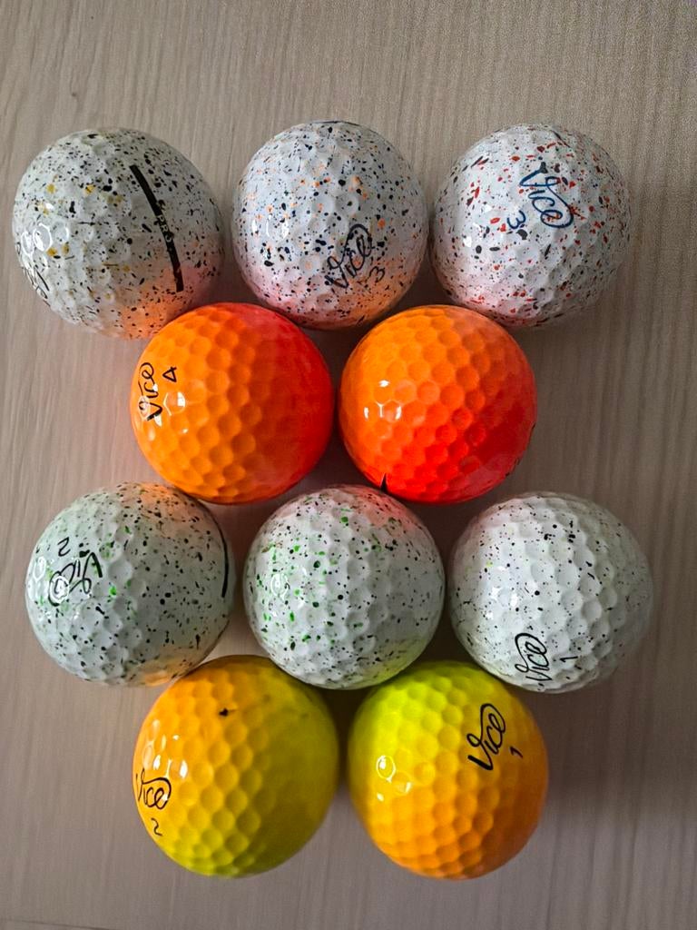 10x Vice Golfballen - gespikkeld en gevlamd, Ophalen, Gebruikt, Bal(len), Overige merken