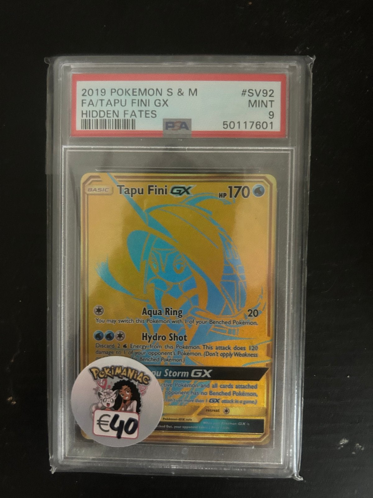 Pokemon Tapu Fini GX PSA 9 MINT Hidden Fates, Ophalen of Verzenden, Zo goed als nieuw, Losse kaart, Foil
