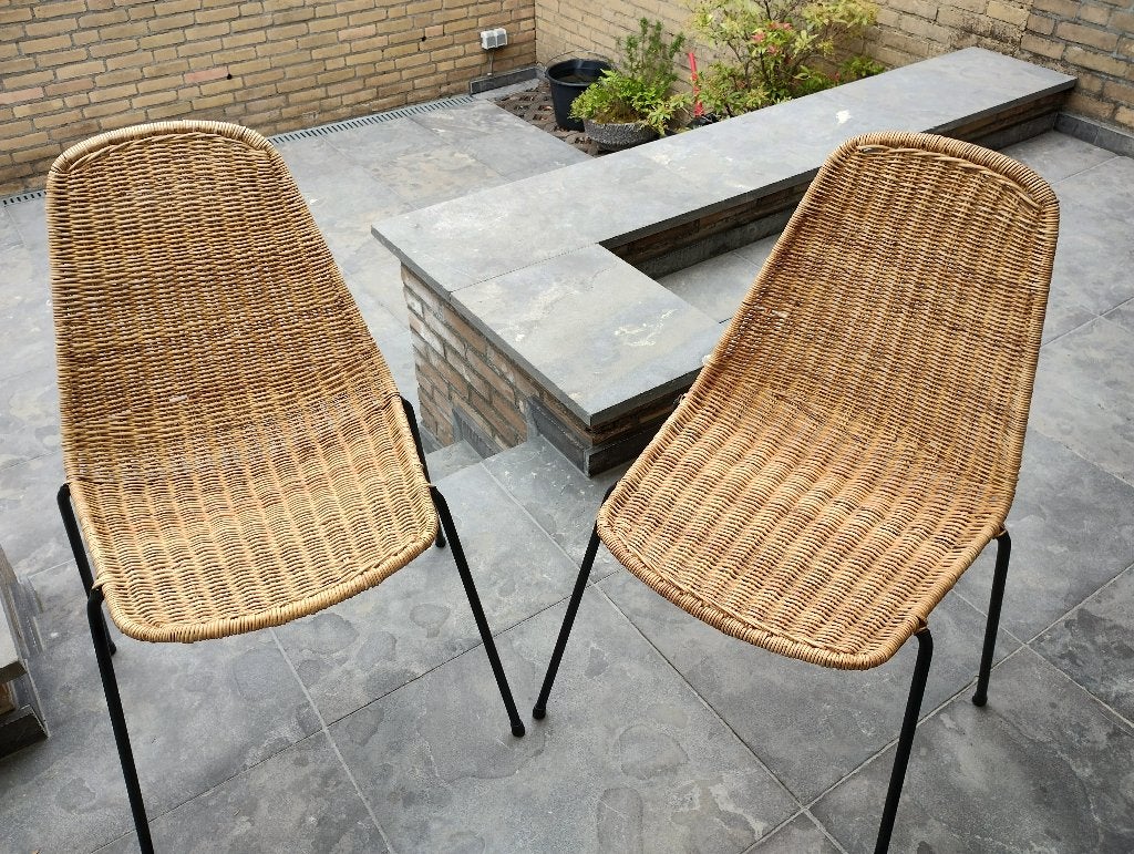 prachtige orig Vintage design stoelen wilg/rattan ijzer izgs, Huis en Inrichting, Stoelen, Ophalen, Gebruikt, Twee, Overige kleuren