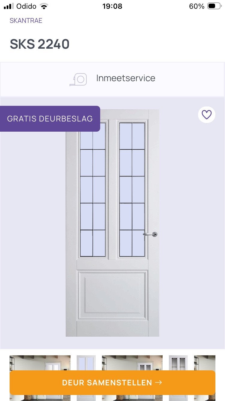 Skantrae stompe deur SKS 2240 maat 88x211,5 (Glas in lood), Doe-het-zelf en Verbouw, Ophalen, Gebruikt, 80 tot 100 cm, Binnendeur