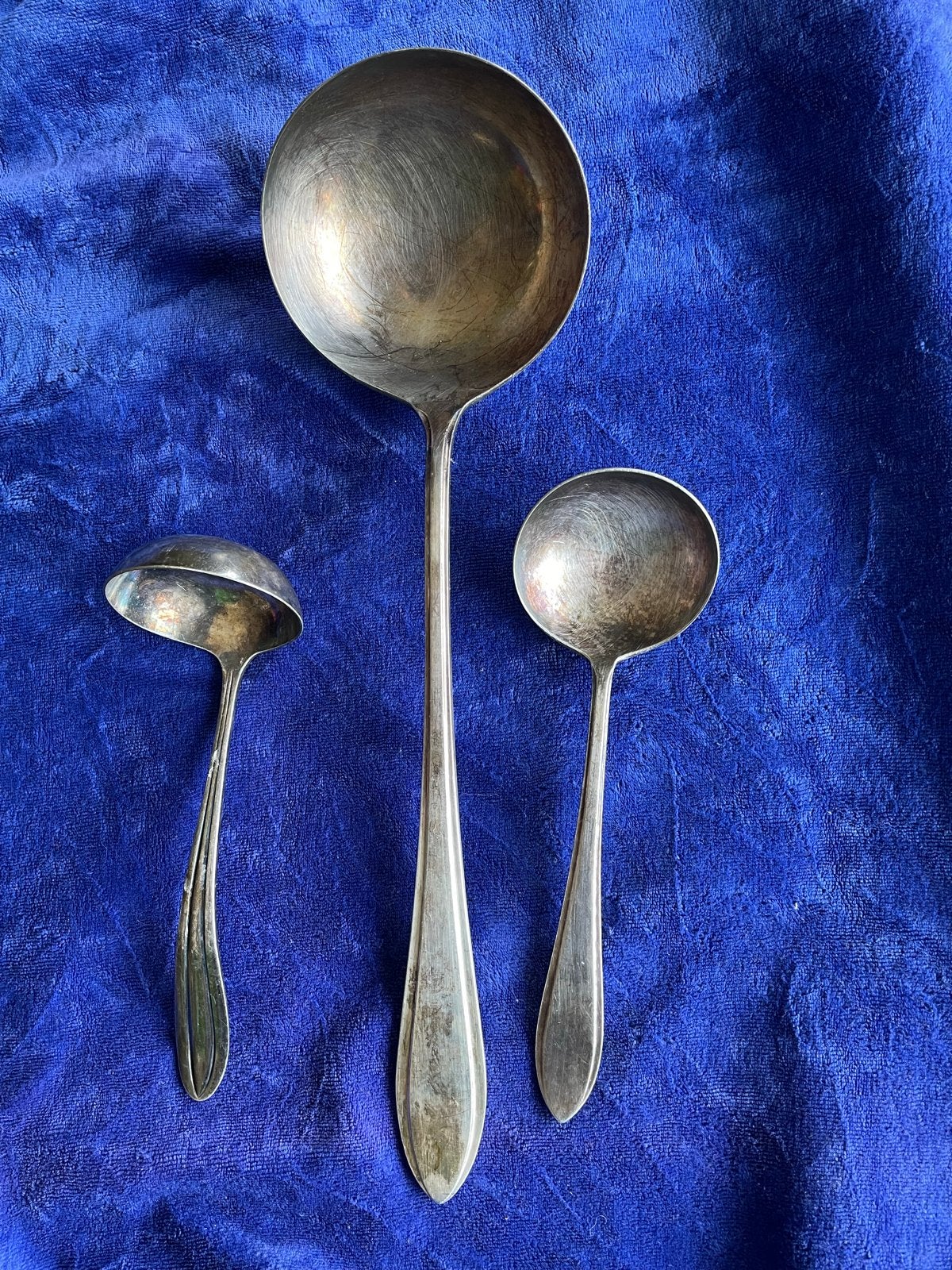 Set van 3 Vintage Zilveren Opscheplepels - Soep en Saus, Ophalen of Verzenden