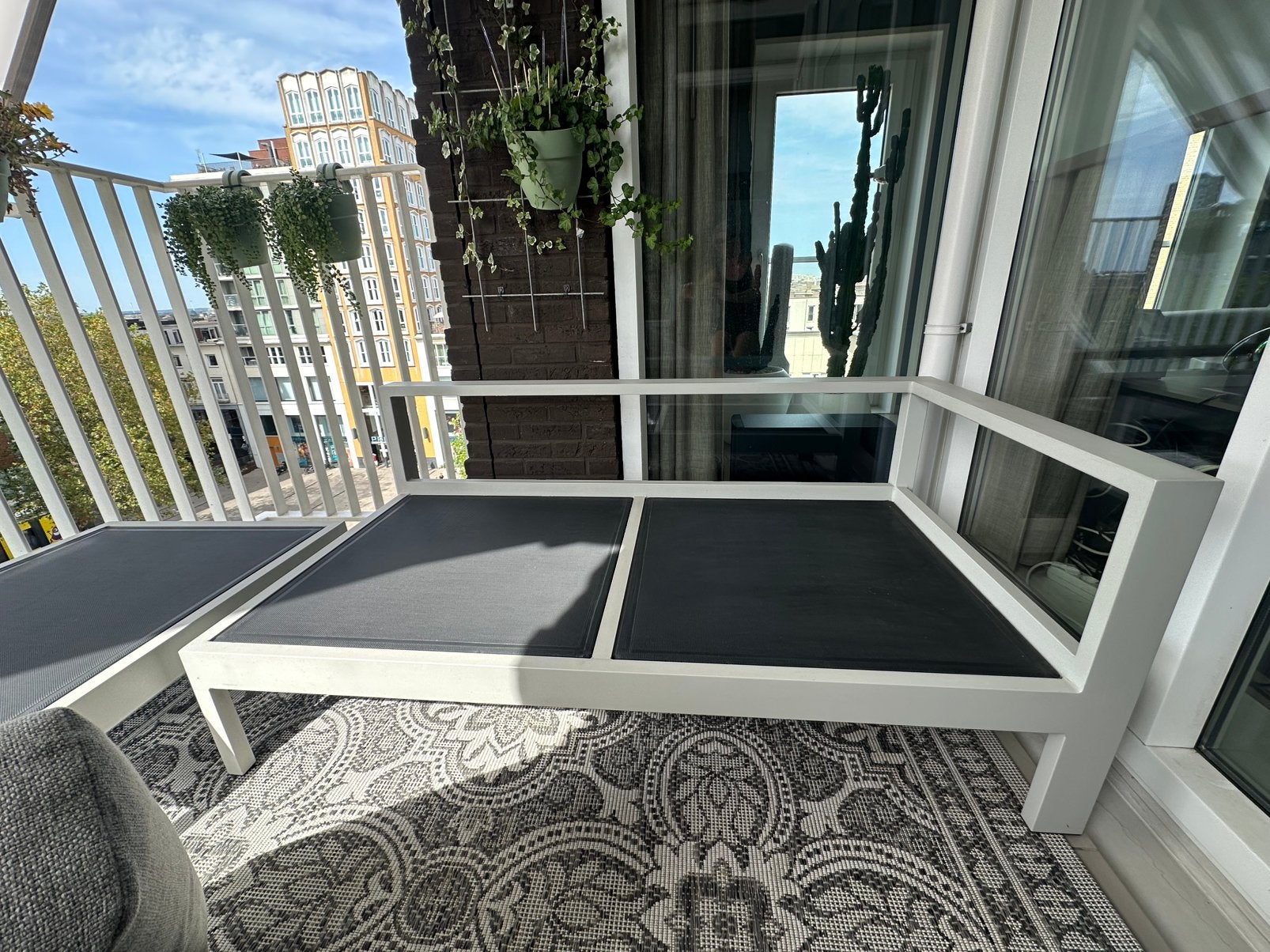 Tuinbank aluminium met losse poef., Tuin en Terras, Ophalen, Gebruikt, 3 zitplaatsen, Aluminium