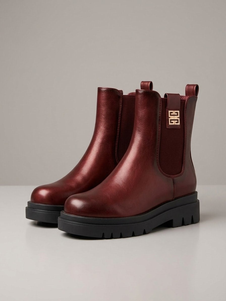 Dames Chelsea Boots Bordeauxrood | Chunky Platform Zool, Lage of Enkellaarzen, Nieuw, Ophalen of Verzenden, Rood