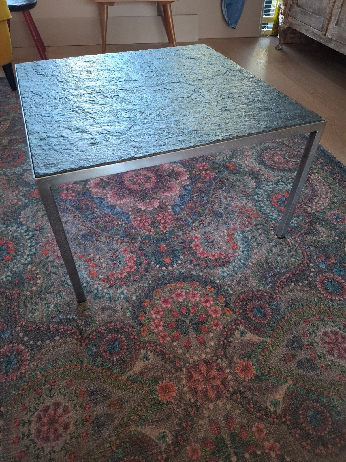 jaren 70 salontafel met leisteenblad, Huis en Inrichting, Ophalen, Vierkant, 55 tot 75 cm, Minder dan 45 cm
