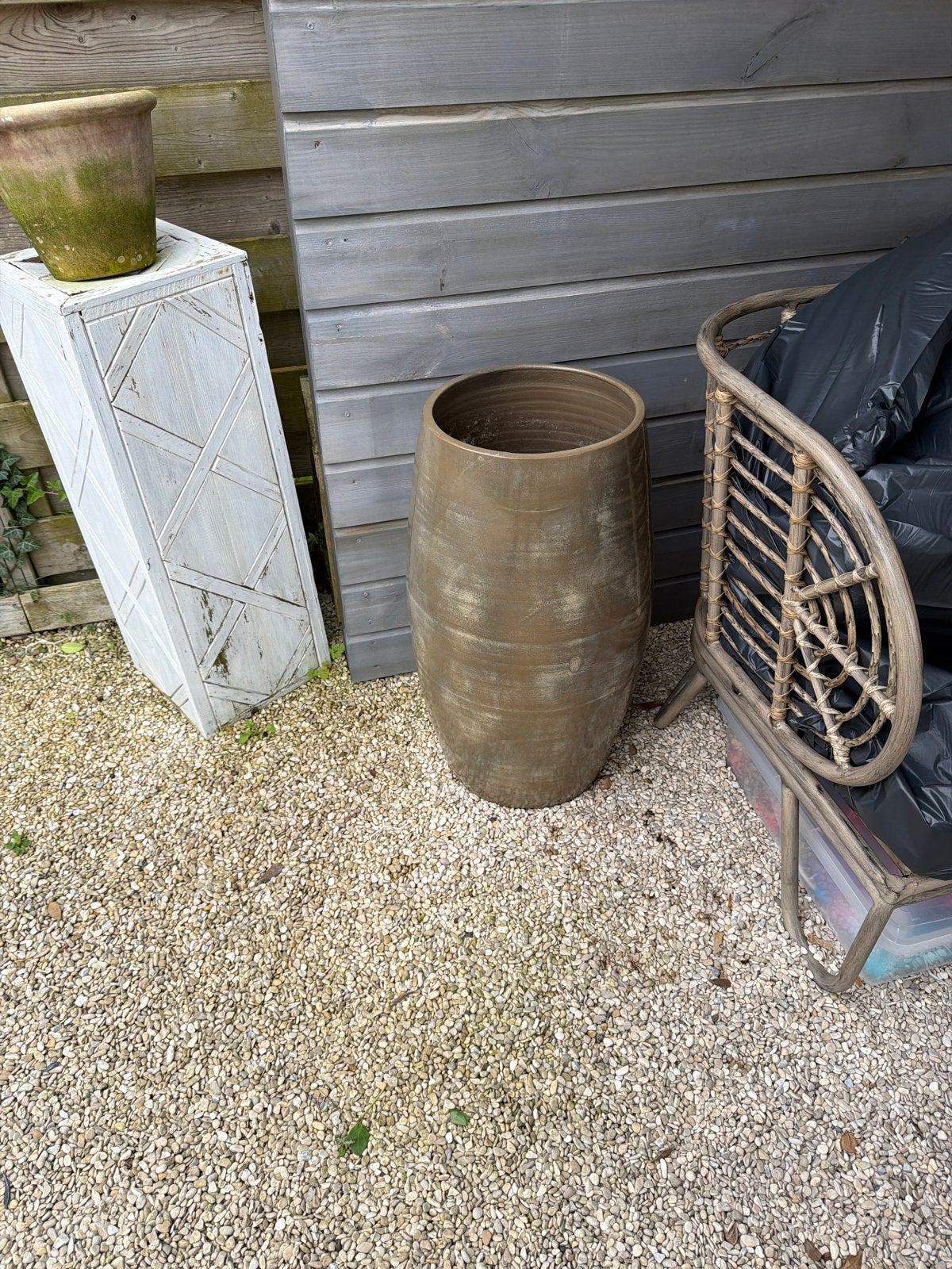 Grote bruine bloempot voor buiten, Gebruikt, Balkon, Rond, Terracotta