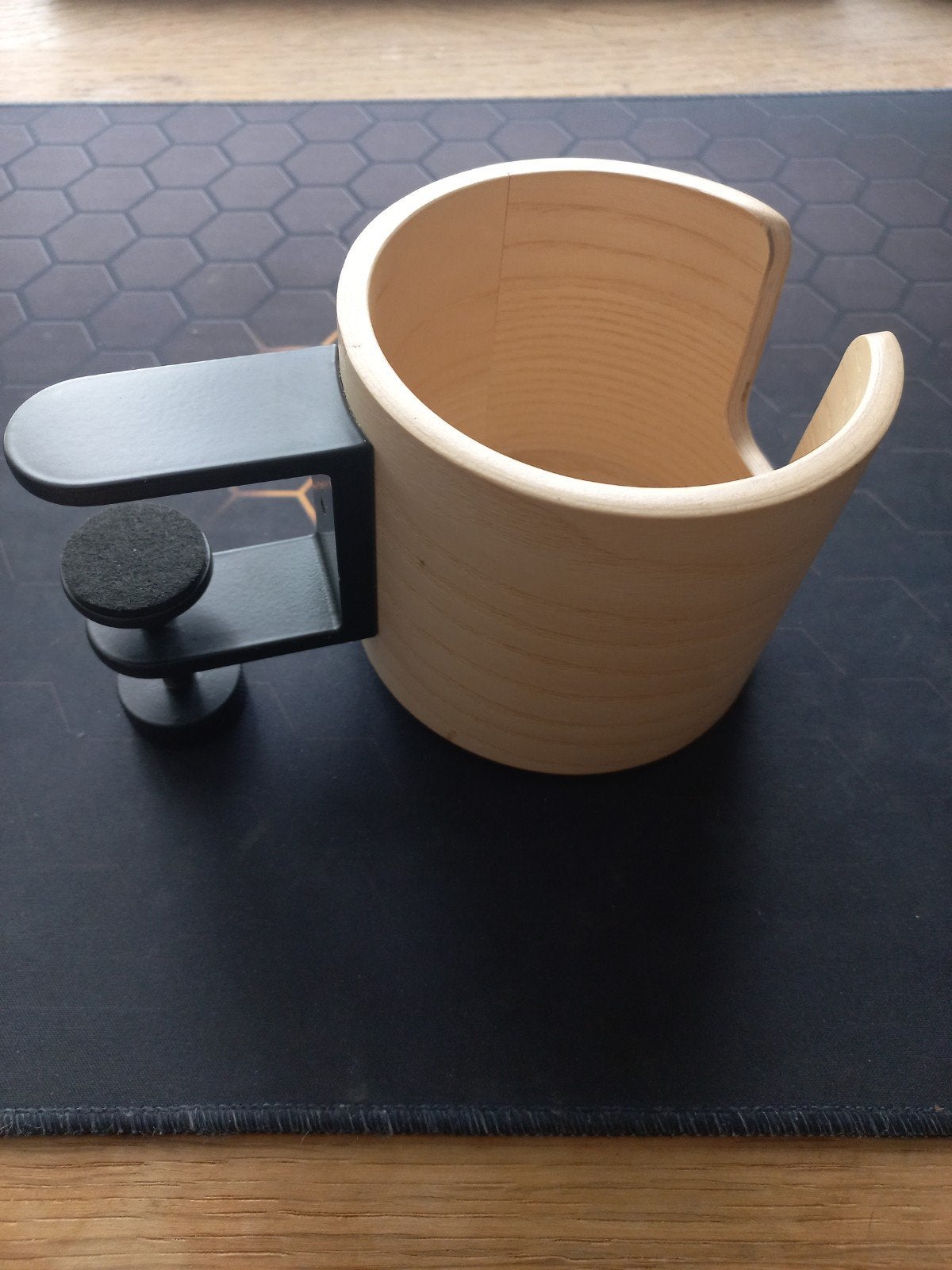 Houten bekerhouder met klem voor bureau, Ophalen, Hout, Beige, Zo goed als nieuw