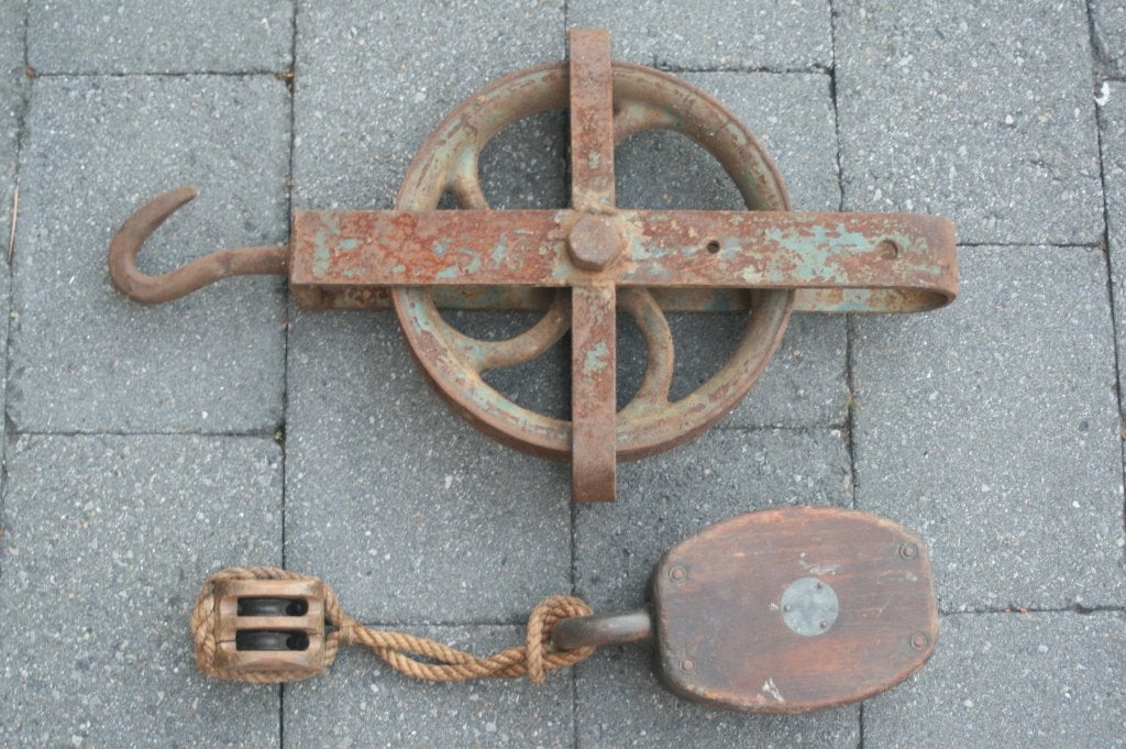 industriële gietijzeren / houten katrol /takel (60cm), Ophalen
