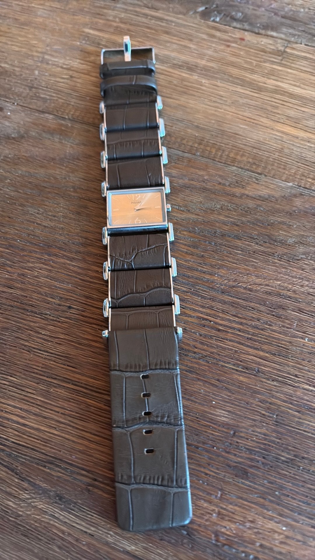 Vintage Pulsar Tank Horloge Bruin Echt Leer V232, Overige merken, Polshorloge, Ophalen of Verzenden, Leer