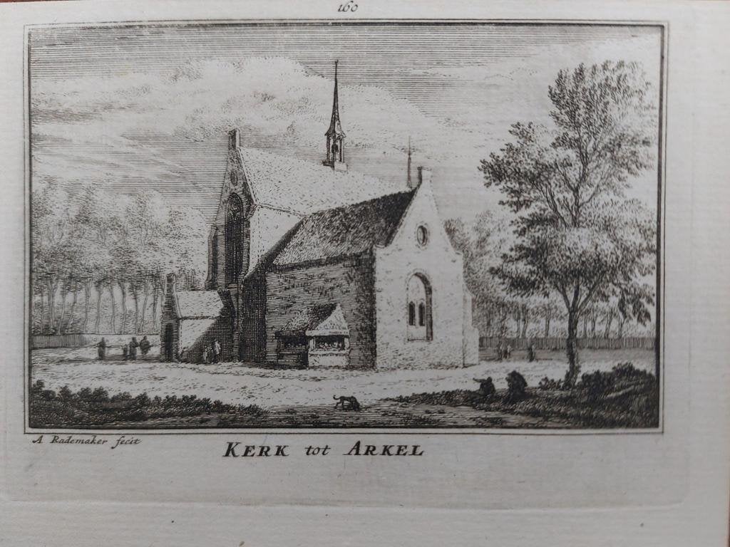 160 / Kerk Arkel in het land Gorkum Gravure van A. Rademaker, Antiek en Kunst, Ophalen of Verzenden