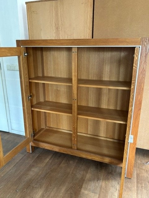 Moderne massief eiken servieskast / drankkast / vitrinekast, Ophalen, 100 tot 150 cm, 100 tot 150 cm, Eikenhout
