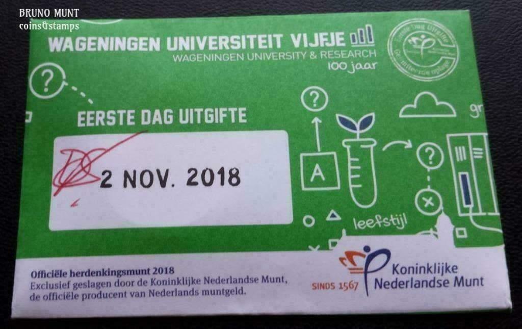 Wageningen Universiteit Vijfje 2018 - Eerste Dag Uitgifte, Postzegels en Munten, Munten | Nederland, Verzenden, Koningin Beatrix