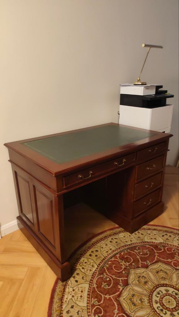 Mahoniehouten bureau met lederen blad, Chester Field model, Gebruikt, 120 cm, Bruin, Ophalen of Verzenden