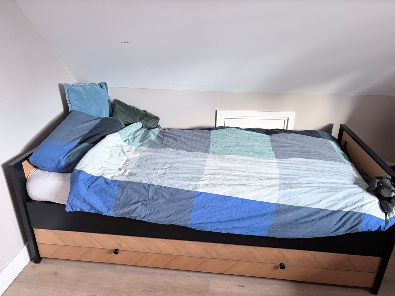 1 persoons bed, Gebruikt, 90 cm, Eenpersoons, Zwart