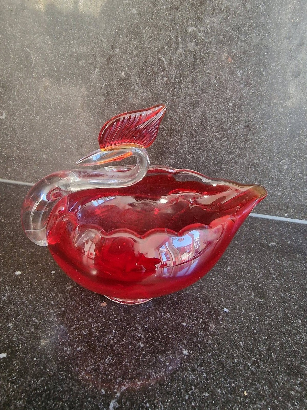 Murano glazen zwaan schaaltje rood, Ophalen of Verzenden