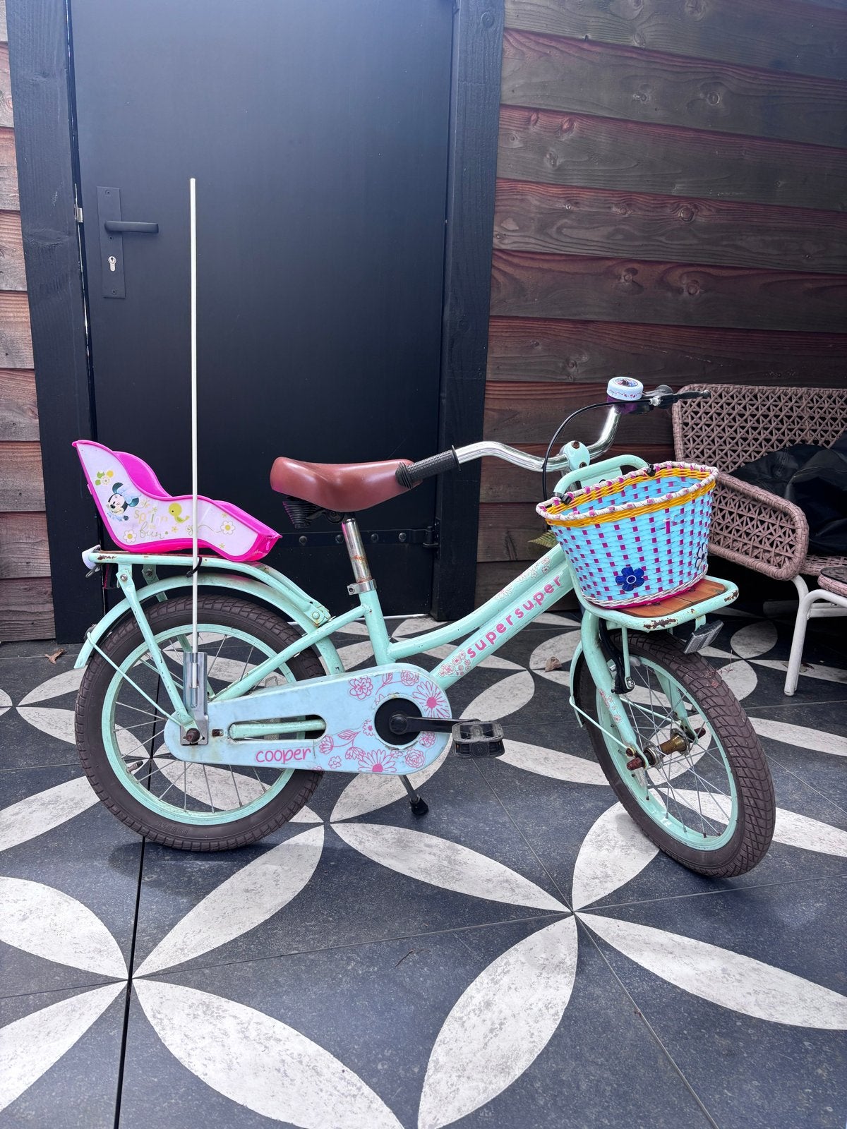 Kinderfiets 16 inch met mandje en poppenzitje, Ophalen, Gebruikt, Terugtraprem, 16 tot 20 inch
