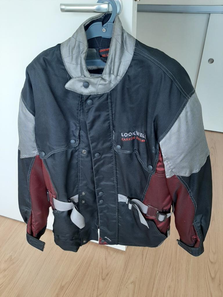 Vintage motorjas Lookwell zwart met rode accenten, maat S/38, Motoren, Kleding | Motorkleding, Jas | textiel, Dames, Lookwell