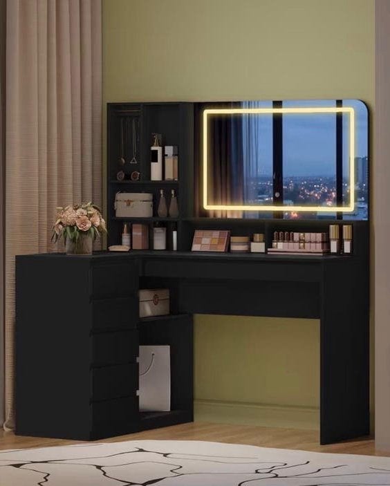 Nieuwe kaptafel met spiegel en lades - Zwart, Huis en Inrichting, Ophalen, 100 tot 150 cm, Nieuw, Minder dan 100 cm