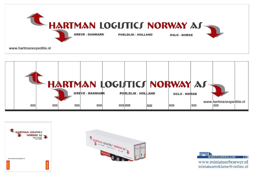 Vrachtauto decal 1:50 Hartman logistics Norway ( trailer ), Hobby en Vrije tijd, Verzenden, Nieuw, Bus of Vrachtwagen, Overige merken