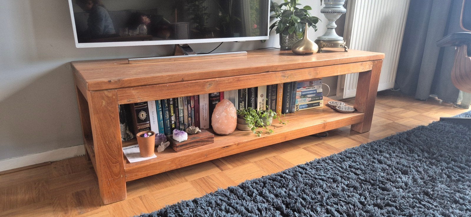 Teak houten tv meubel, Ophalen, Gebruikt, 100 tot 150 cm, Teakhout
