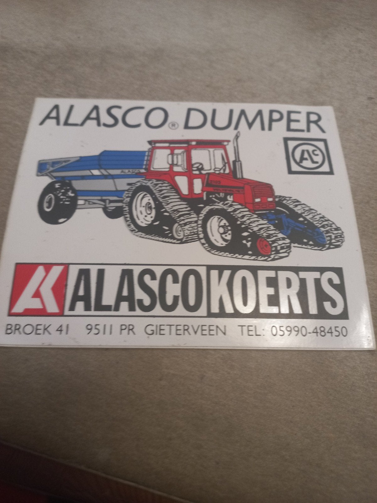 Alasco Dumper Koerts Reclamesticker - Uniek Verzamelobject, Ophalen of Verzenden