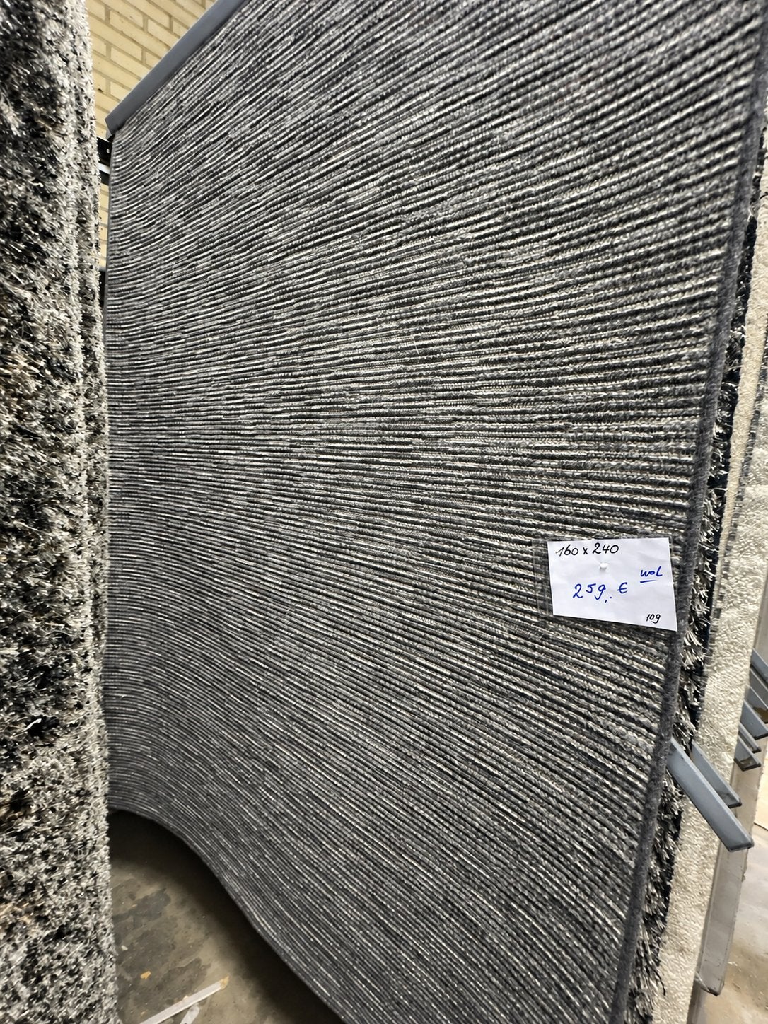 Nieuw Wollen Vloerkleed 160x240 cm - Grijs Gestreept, 150 tot 200 cm, Ophalen of Verzenden, Grijs, Rechthoekig