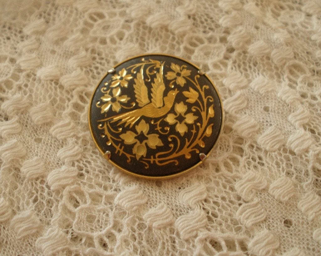 Vintage brochespeld Toledo, Damascene.Bird - broche., Overige materialen, Overige kleuren, Minder dan 4 cm, Ophalen of Verzenden
