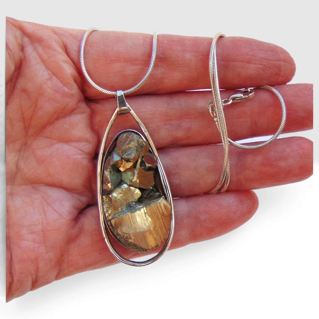 Mooie 5,3 cm grote zilveren PYRIET druppel hanger + ketting!, Verzenden, Zo goed als nieuw, X, Met edelsteen