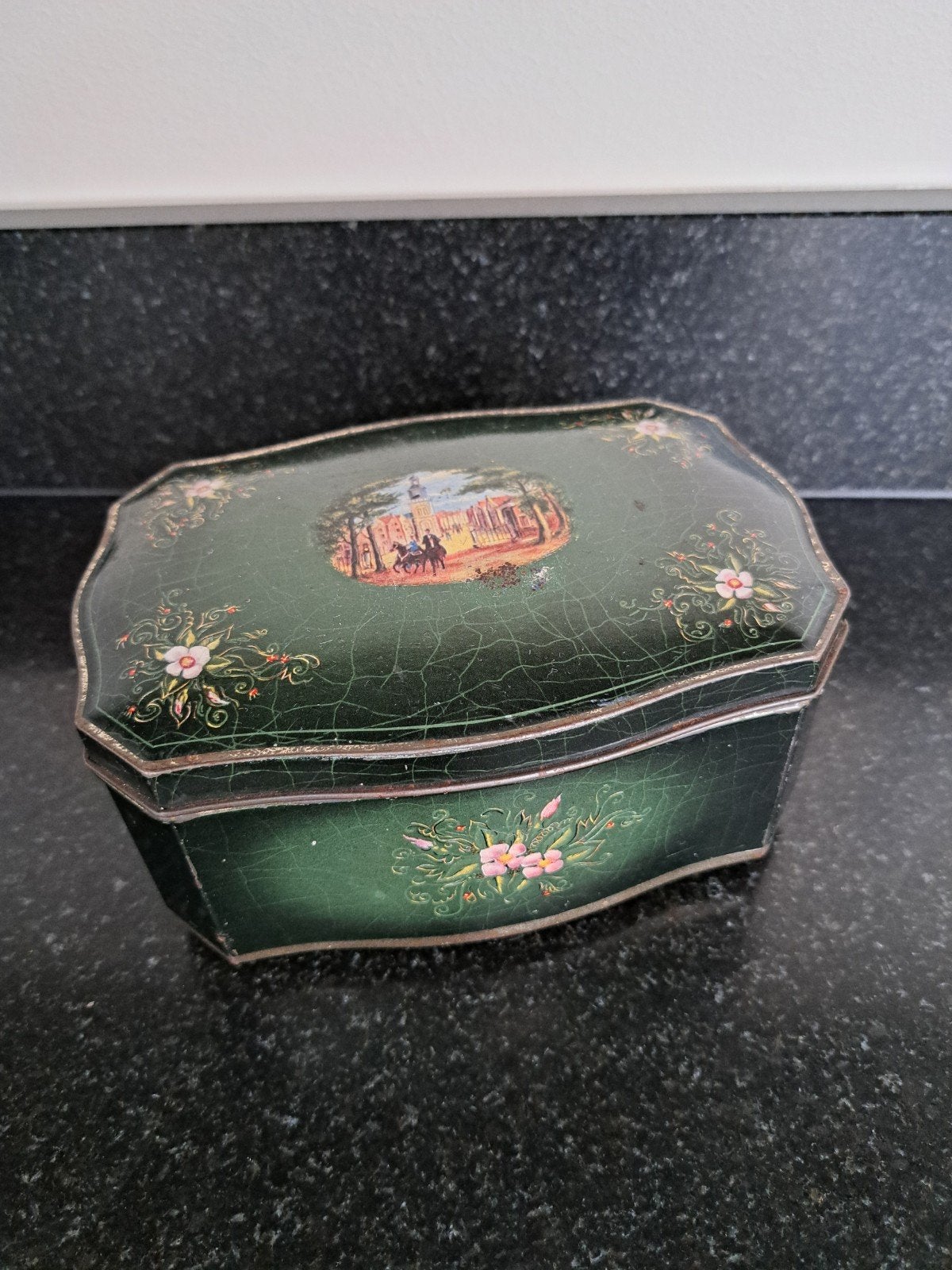 DE theeblik  - Antieke Groene Blikken Doos, Verzamelen, Blikken, Ophalen of Verzenden, Gebruikt, Overige